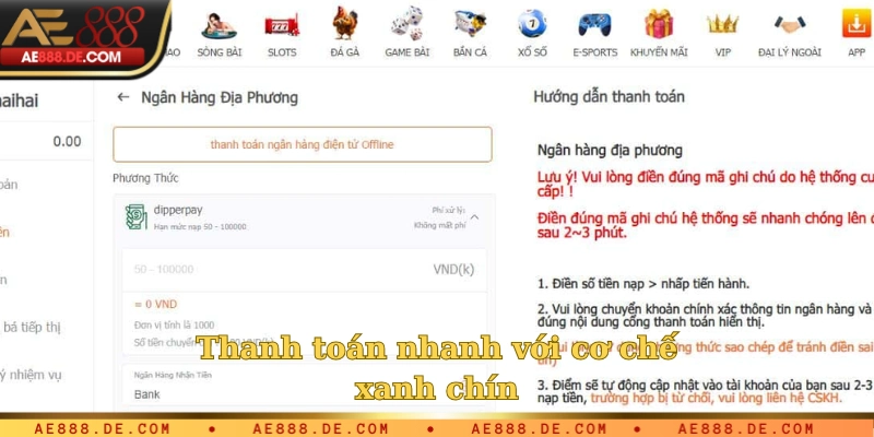 Thanh toán nhanh với cơ chế xanh chín